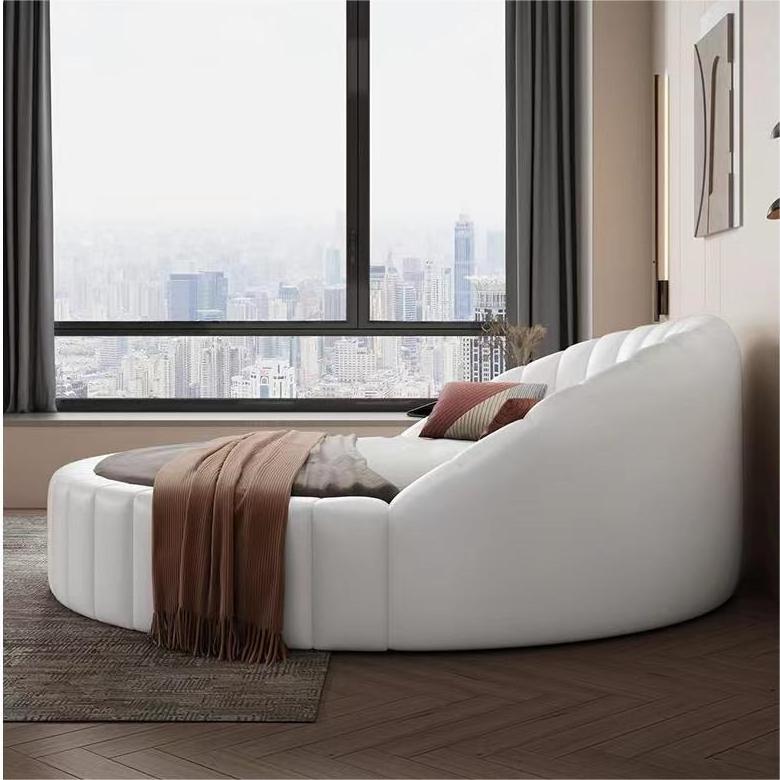 High bedhead up-holstered beds king size hotel luxury circle storage bedroom furniture Leather round bed