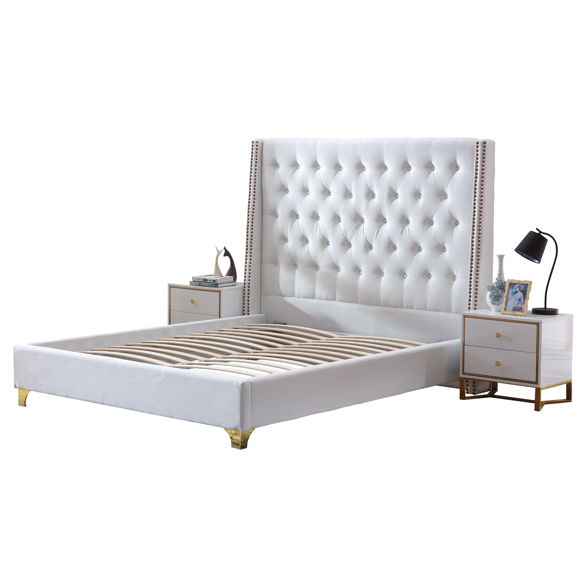 Luxury velvet Italian tufted king size upholstered bed with storage