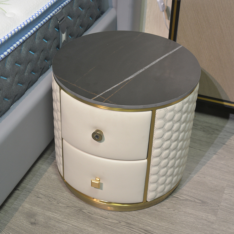 Luxury marble modern bedroom gold and wood nightstand bedside table design with fingerprint lock