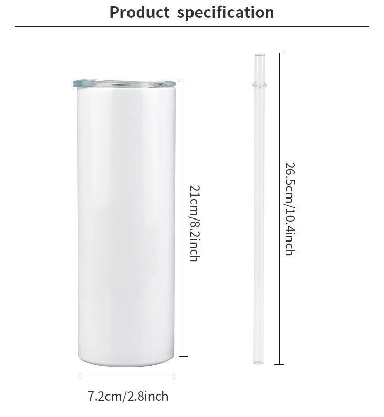 Wholesale USA warehouse stainless steel double wall blank straight 20 oz 30 oz skinny sublimation tumblers with Straws and Lid