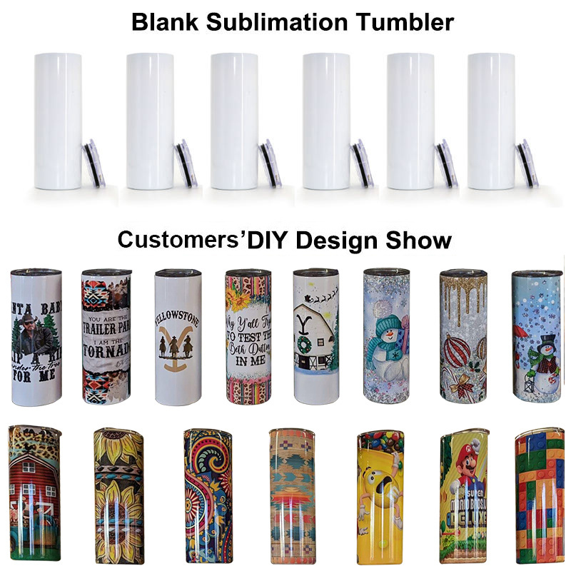 Wholesale USA warehouse stainless steel double wall blank straight 20 oz 30 oz skinny sublimation tumblers with Straws and Lid