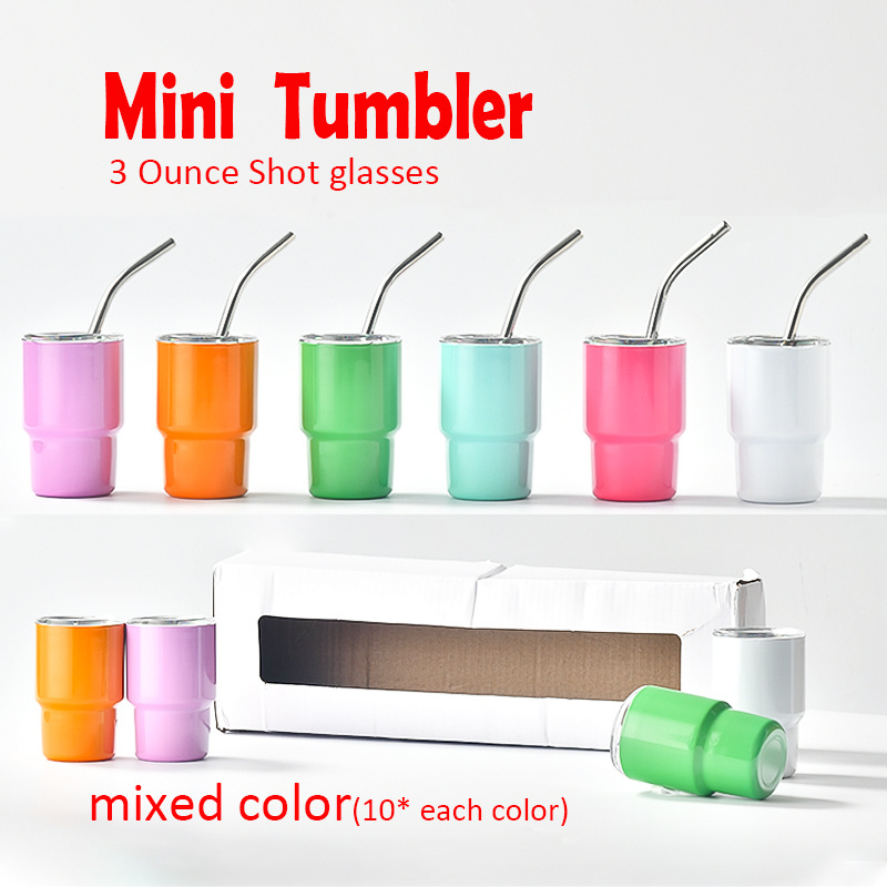 Wholesale Double wall Stainless Steel 3oz Mini sublimation Tumbler Shot Glass Metal Mini 3oz Shot Glass Tumbler With Straw Lids