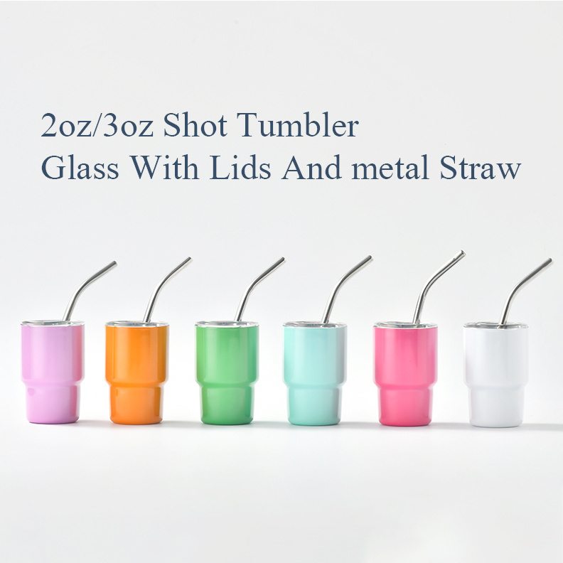 Wholesale Double wall Stainless Steel 3oz Mini sublimation Tumbler Shot Glass Metal Mini 3oz Shot Glass Tumbler With Straw Lids