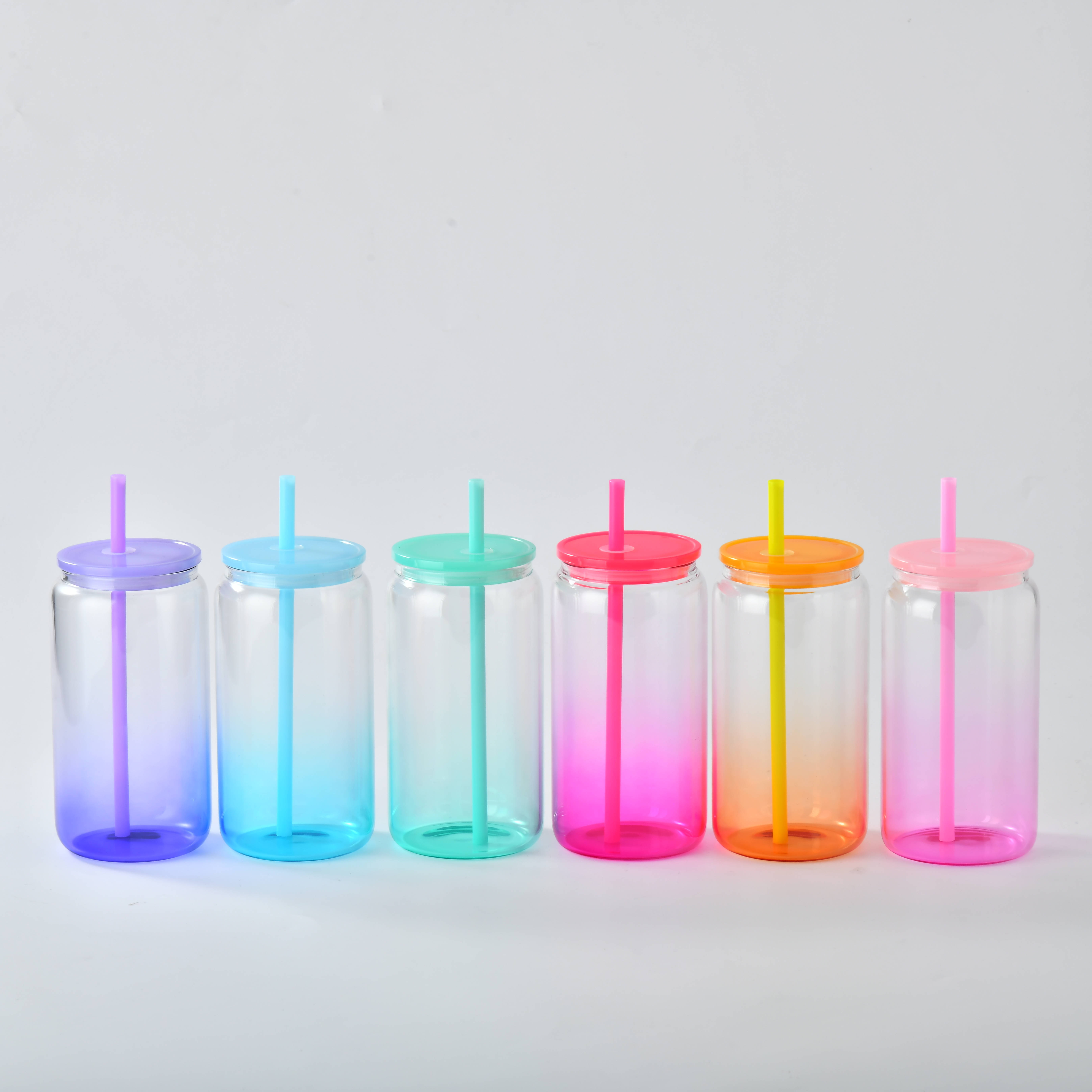 Sublimation Transparent Blank Borosilicate 16oz Jelly Ombre Gradient Glass Can