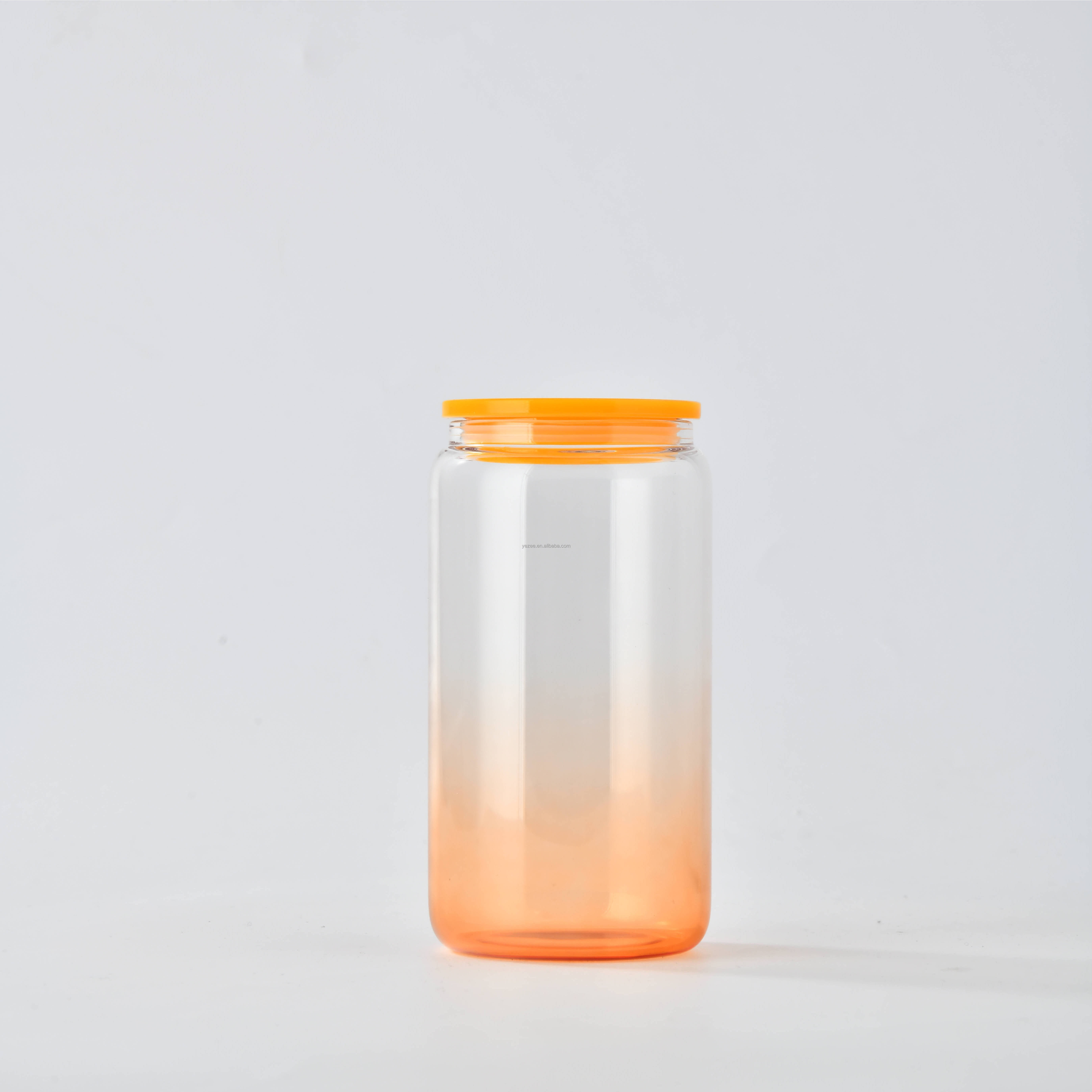 Sublimation Transparent Blank Borosilicate 16oz Jelly Ombre Gradient Glass Can