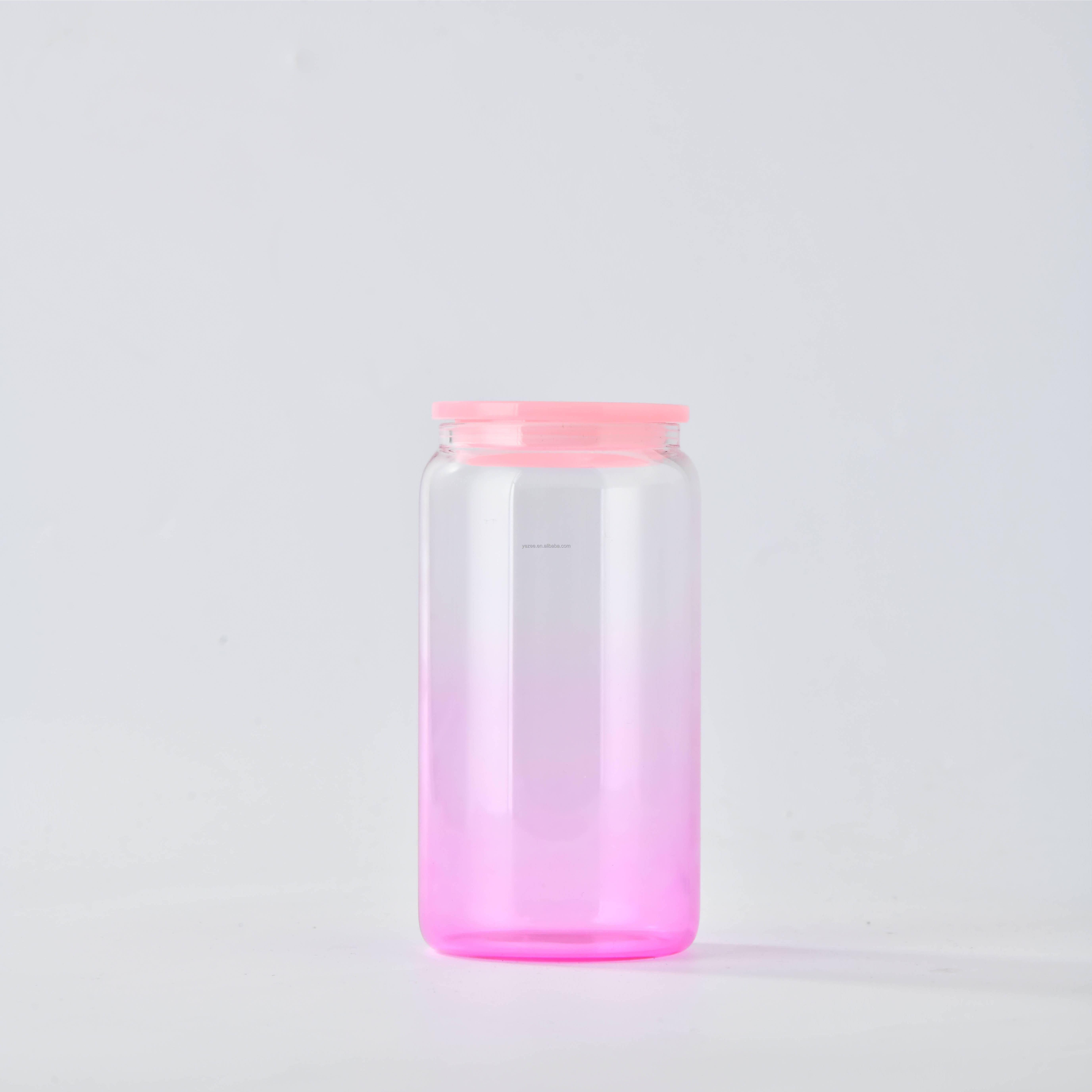 Sublimation Transparent Blank Borosilicate 16oz Jelly Ombre Gradient Glass Can