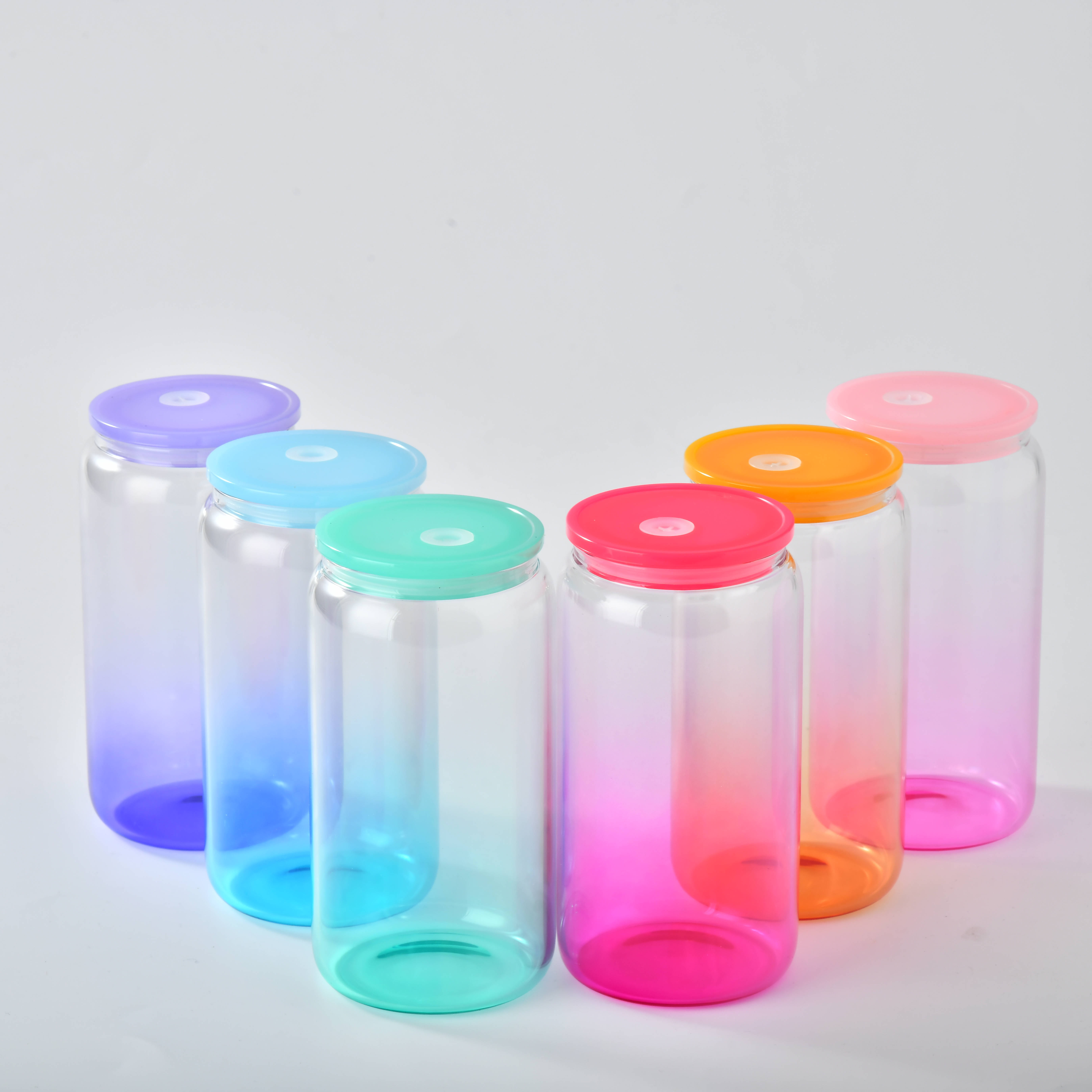 Sublimation Transparent Blank Borosilicate 16oz Jelly Ombre Gradient Glass Can