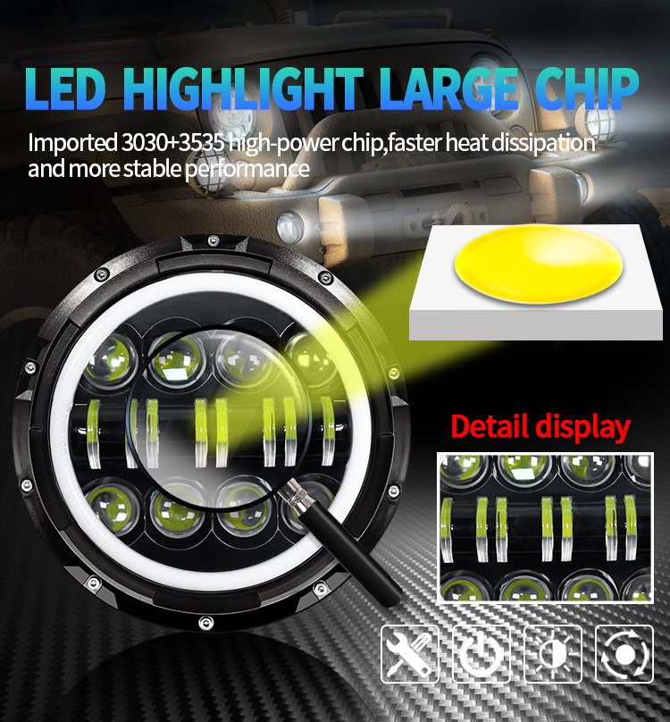 7 Inch Round high low beam led headlight motorcycle White Amber Angle Eyes DRL Turn Singal led headlights for jeep wrangler