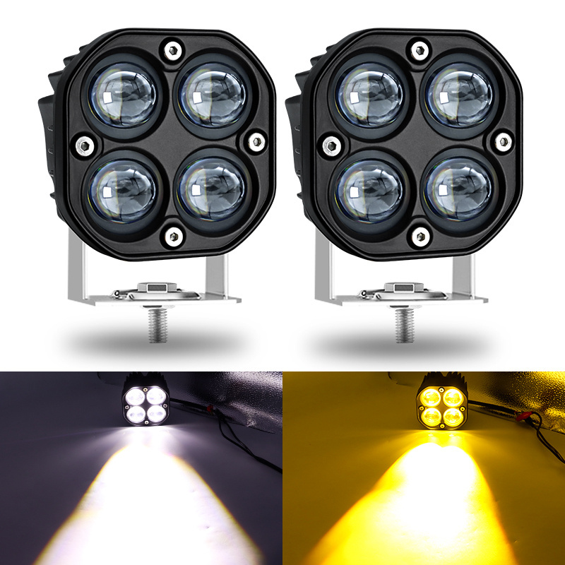 3 Inch Mini led work light Square 40W Car Yellow White dual color Spotlight 12V 24V fog lamp For Lada Truck 4X4 4WD Car