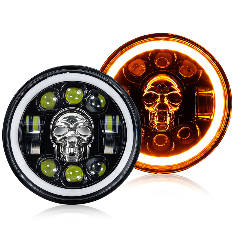 Skull 5.75 inch motorcycle led headlight RGB with angel eyes 5.75