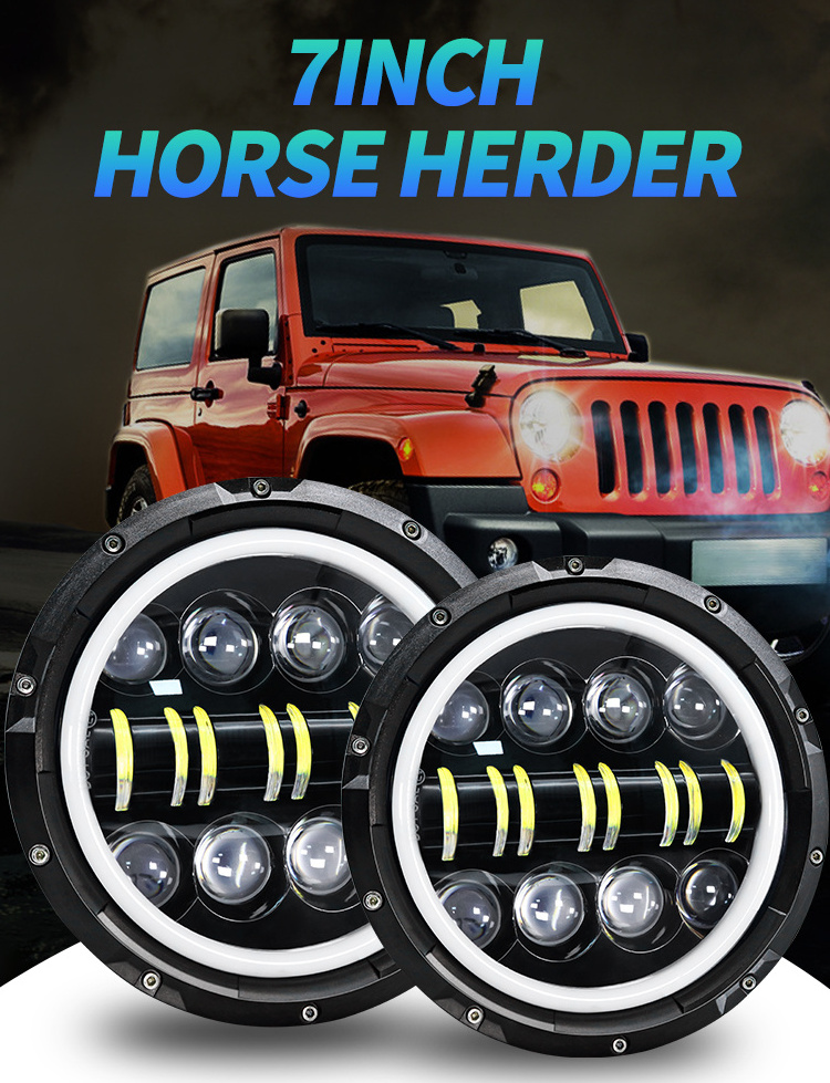 7 Inch Round high low beam led headlight motorcycle White Amber Angle Eyes DRL Turn Singal led headlights for jeep wrangler