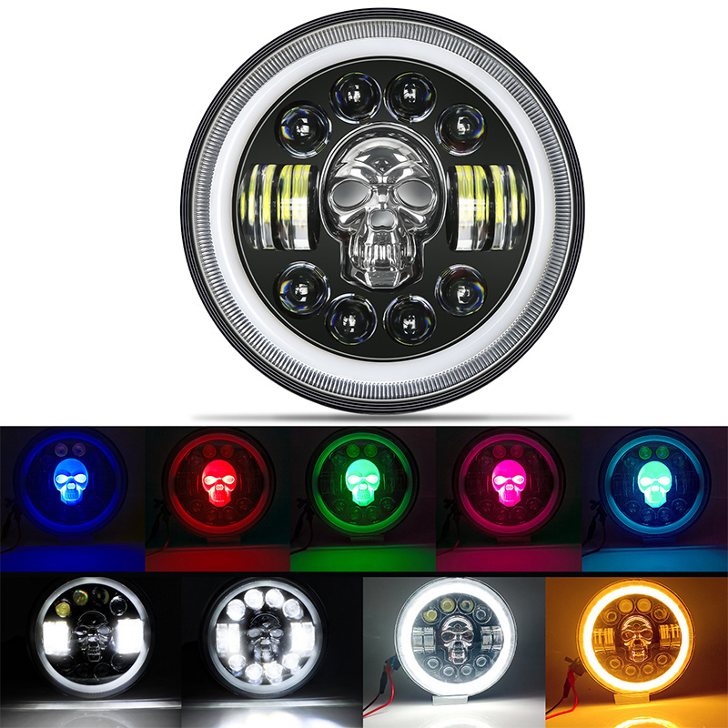 7 Inch Round high low beam led headlight motorcycle White Amber Angle Eyes DRL Turn Singal led headlights for jeep wrangler