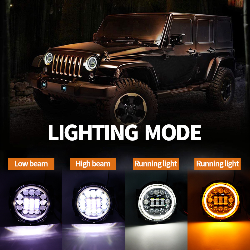 7 Inch Round high low beam led headlight motorcycle White Amber Angle Eyes DRL Turn Singal led headlights for jeep wrangler