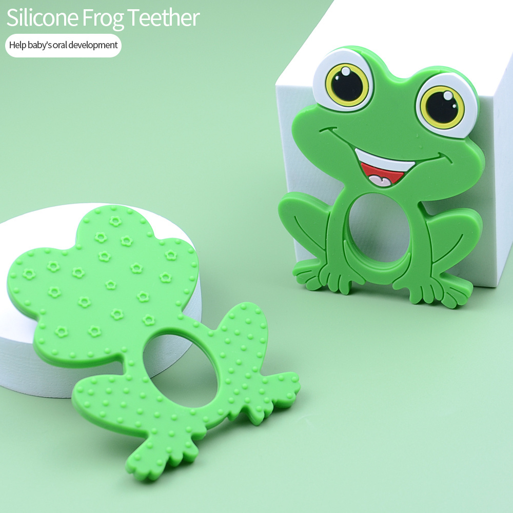 Custom Wholesale Manufacturer Rubber Teething Toys Jumping Frog Ring Toy Baby Teether