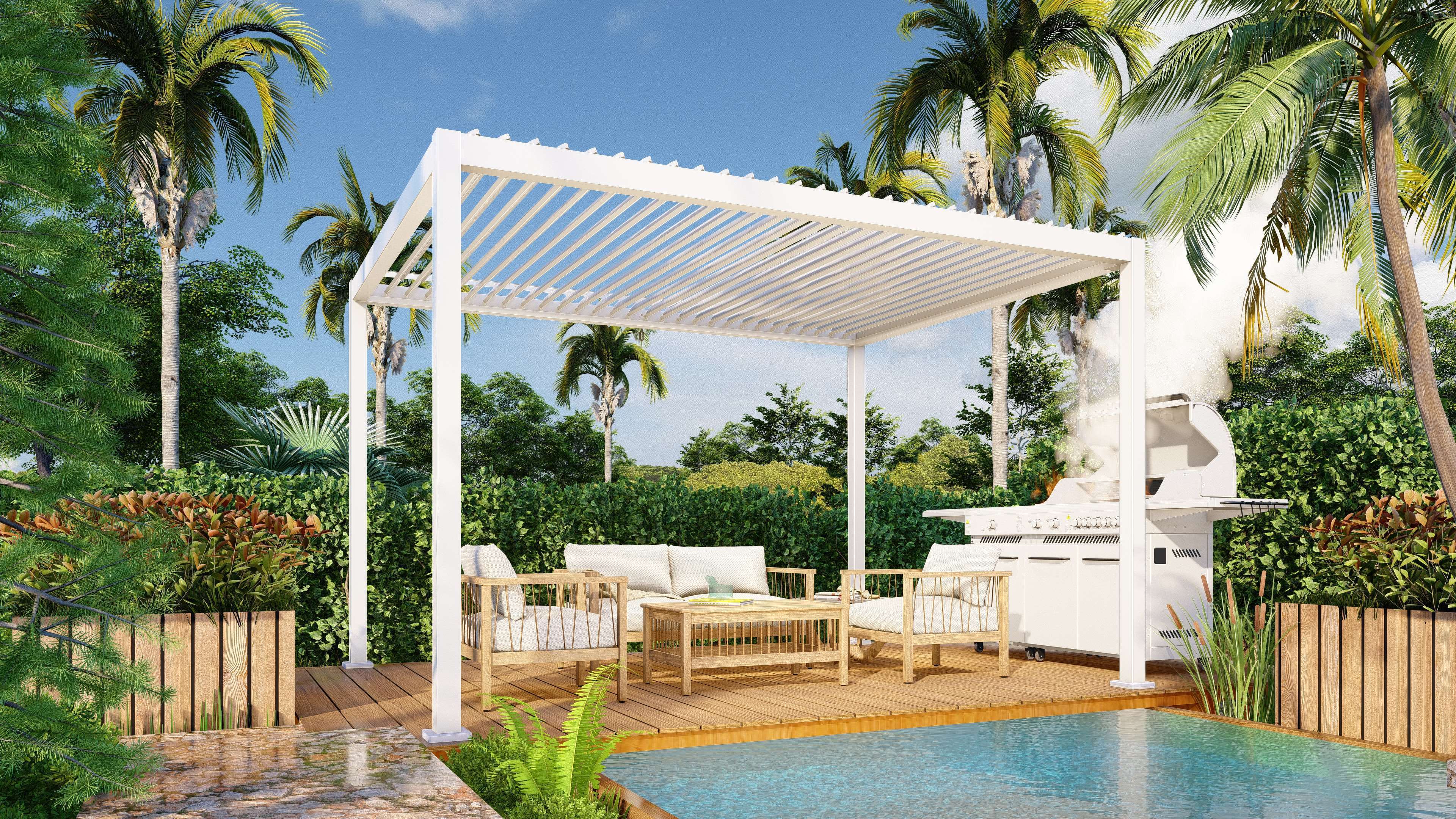 Outdoor Bioclimatic Pergola Patio Cove3*4 Aluminum Freestanding Pergola Louvre Roof System Garden Gazebo Shade for Sale