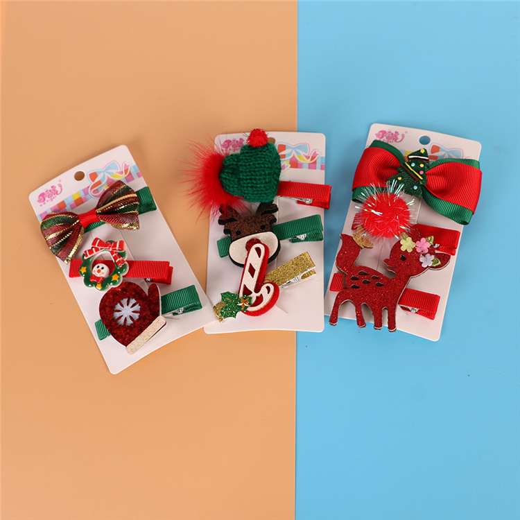 Yifan 2022 Christmas Decoration Hat Hair Accessories Reindeer Ribbon Snowman Santa Claus Hair Barrettes Christmas Tree Hair Clip