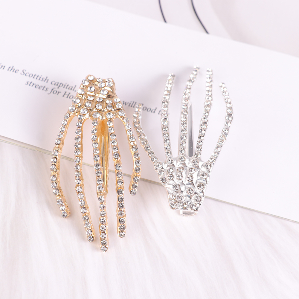 Yifan Alloy Female Brooch Pins Hot Sale Colorful Rhinestone Crystal Women Jewelry Gift Fashion Hand Shape Hair Clip