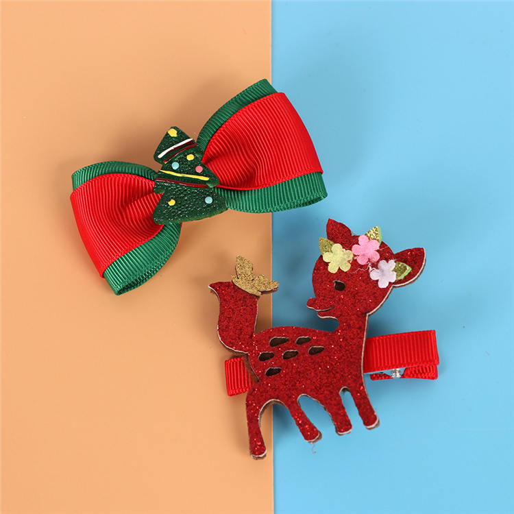 Yifan 2022 Christmas Decoration Hat Hair Accessories Reindeer Ribbon Snowman Santa Claus Hair Barrettes Christmas Tree Hair Clip