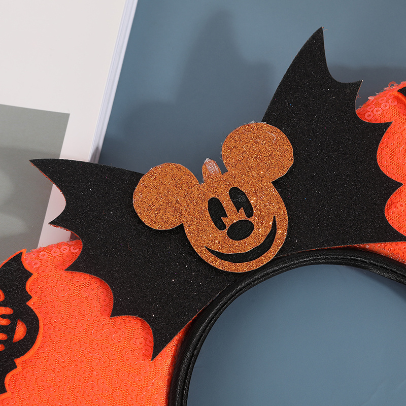 Mickey ear Halloween Festival Cosplay Girls Sequin Mouse Ear spider pumpkin Hairband Handmade DIY Hair Accessories Headwear