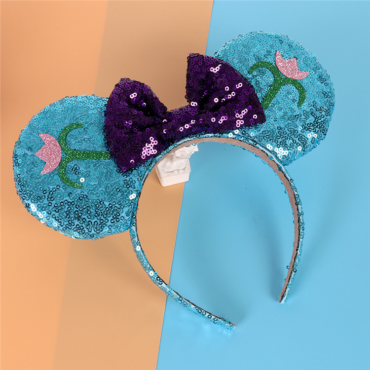 Yifan Mouse Ears Bow Headbands Glitter Princess Party Decoration Mermaid Mouse Ears Headband