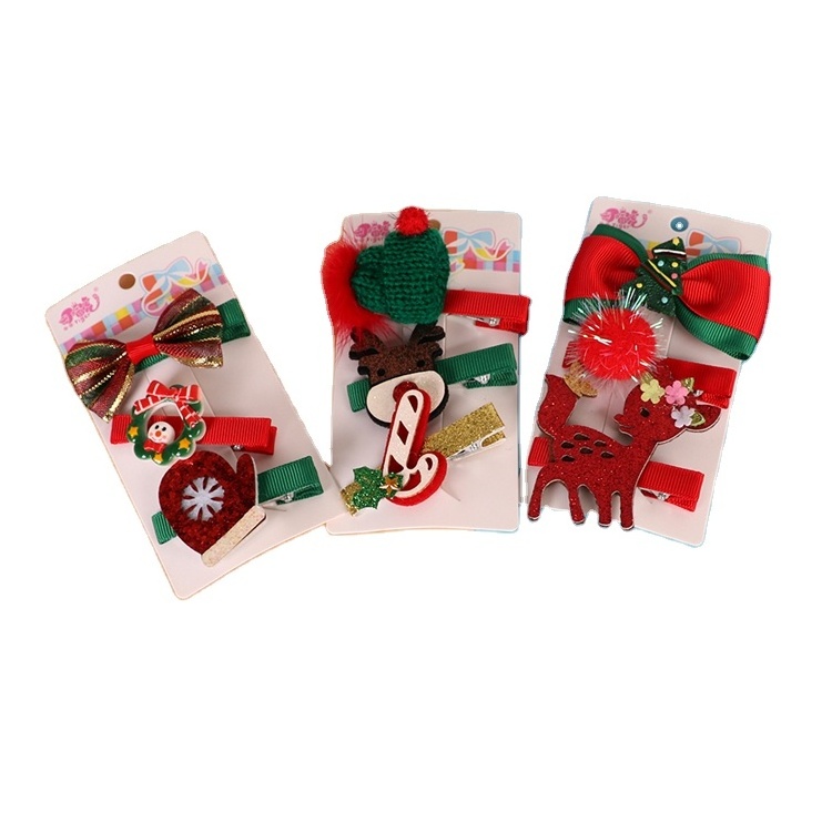 Yifan 2022 Christmas Decoration Hat Hair Accessories Reindeer Ribbon Snowman Santa Claus Hair Barrettes Christmas Tree Hair Clip