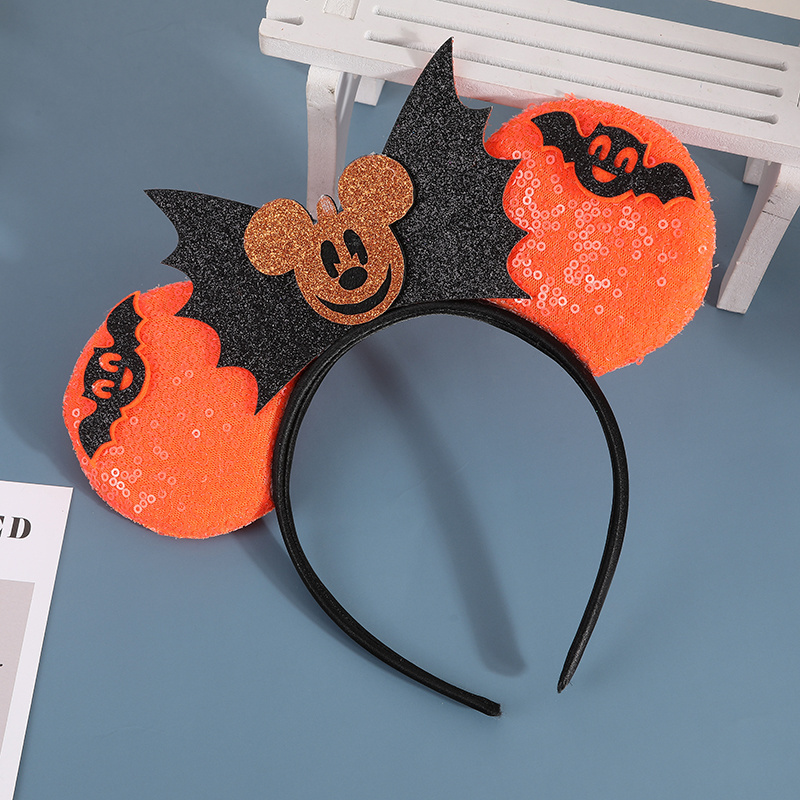 Mickey ear Halloween Festival Cosplay Girls Sequin Mouse Ear spider pumpkin Hairband Handmade DIY Hair Accessories Headwear