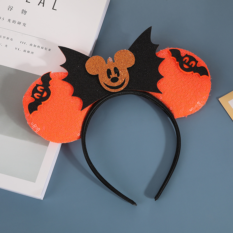 Mickey ear Halloween Festival Cosplay Girls Sequin Mouse Ear spider pumpkin Hairband Handmade DIY Hair Accessories Headwear