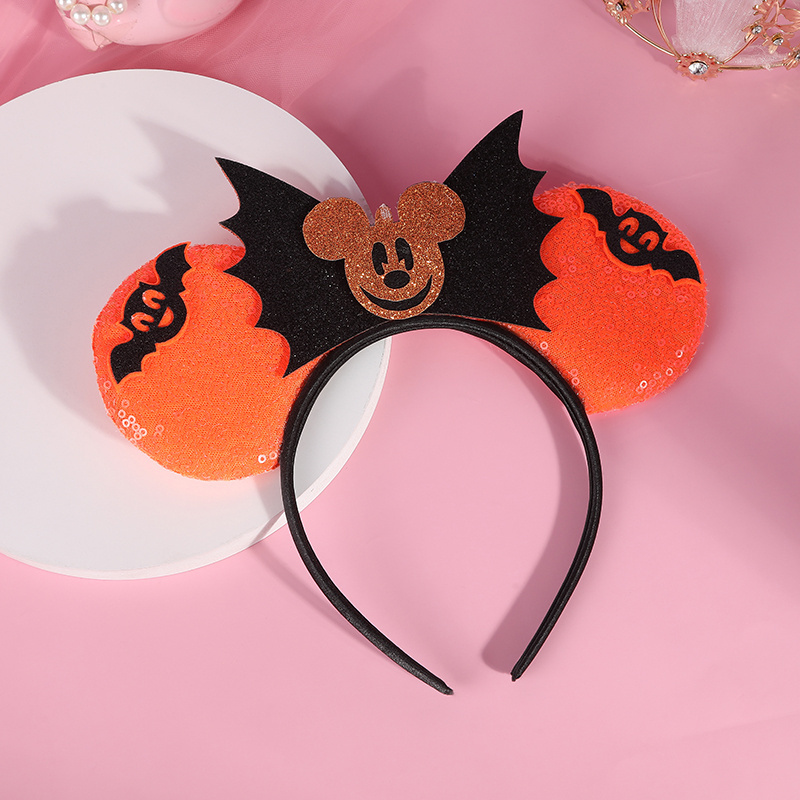 Mickey ear Halloween Festival Cosplay Girls Sequin Mouse Ear spider pumpkin Hairband Handmade DIY Hair Accessories Headwear