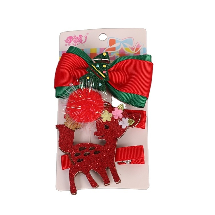 Yifan 2022 Christmas Decoration Hat Hair Accessories Reindeer Ribbon Snowman Santa Claus Hair Barrettes Christmas Tree Hair Clip