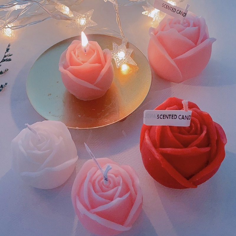 Romantic rose candle photo decoration send girls creative gift pink rose aromatherapy candle