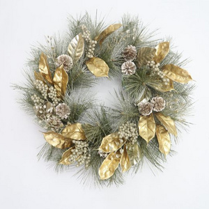 24inch Magnolia/ Pine/ Berries/ Champagne Christmas Wreath Pine Decoration