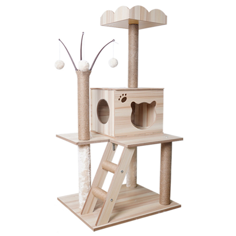 Wooden Cat Tree House Climbing Frame Sisal Scratching Post for Pet Cat Furniture Protection Kawaii Cat's House and Hammock