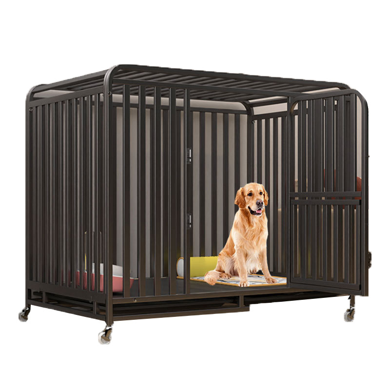 Silver/Black Heavy Duty Metal Dog Cage Crate Kennel Pet Playpen Portable With Tray Foldable Four-wheeled Sildable Kennel