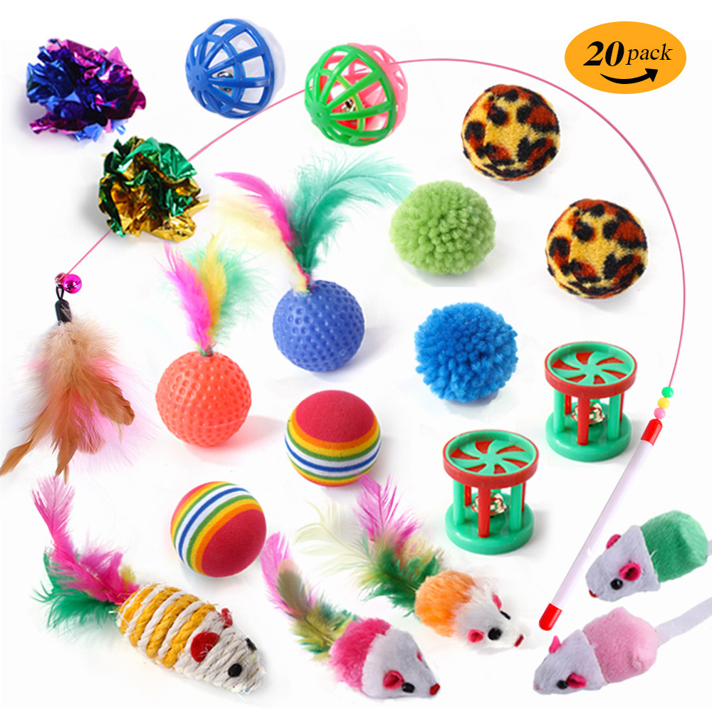 21Pcs Cat Toys Kit Collapsible Tunnel Cat Toy Fun Channel Feather Balls Mice Shape Pet Kitten Dog Cat Interactive Play Supplies