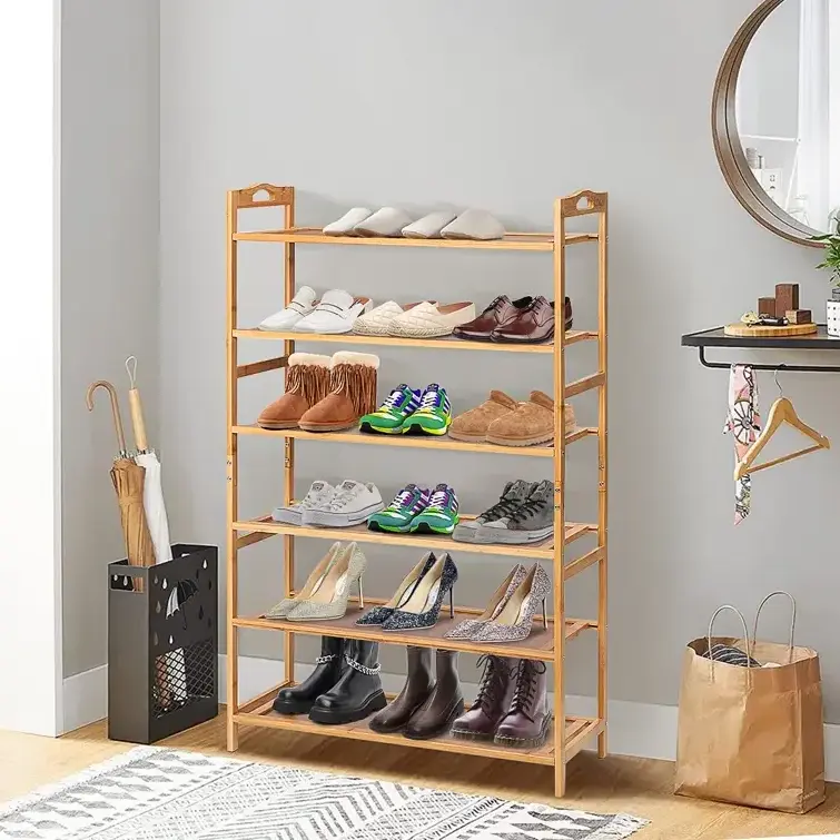 Simple Corner Home Hallway Furniture Wooden Storage Shoe Cabinet Bamboo Shoes Rack