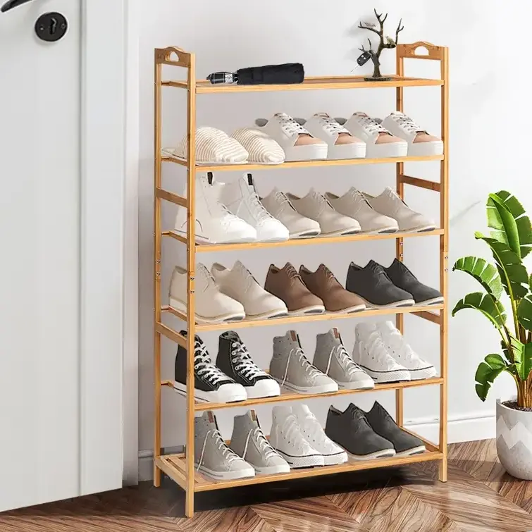 Simple Corner Home Hallway Furniture Wooden Storage Shoe Cabinet Bamboo Shoes Rack