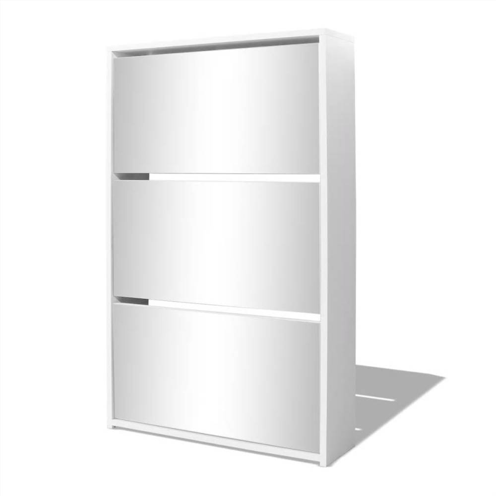 Mirror Shoe Cabinet Shoe Cabinet 3-Layer Mirror White