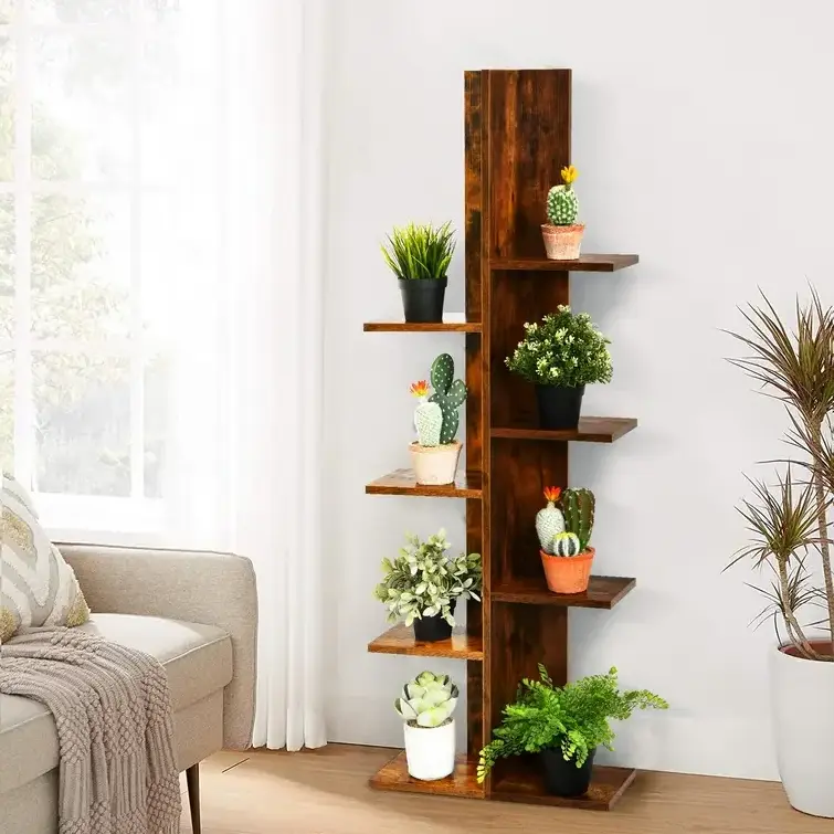 7 Tier Tall Tree Bookshelf Display Storage Corner Shelf Book Rack Organizer Bookcase