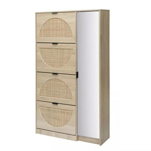 Hallway Modern Storage Cabinet Rattan Furniture Shoe Rack With Mirror