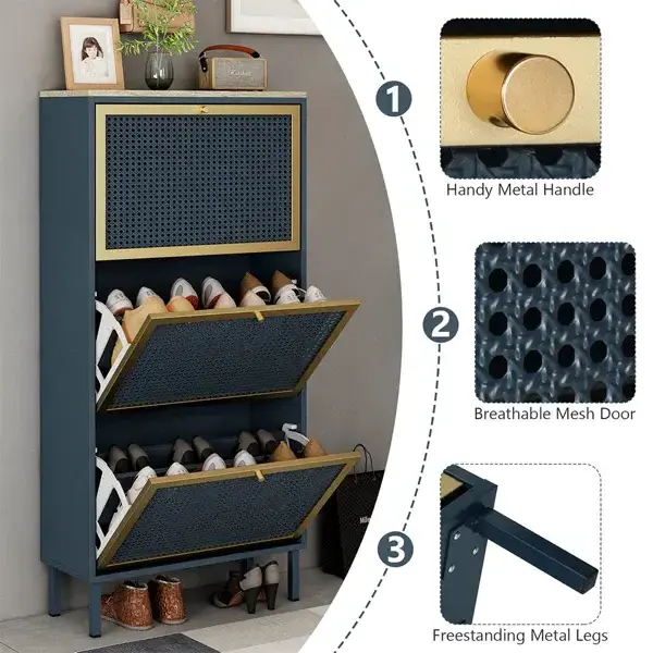 Entryway Shoe Storage Rack Metal Door Shoe Cabinet Organizer with Mesh Door