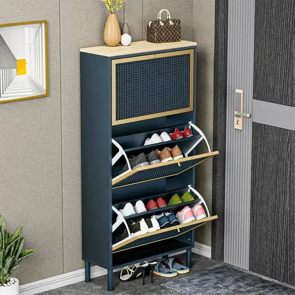 Entryway Shoe Storage Rack Metal Door Shoe Cabinet Organizer with Mesh Door