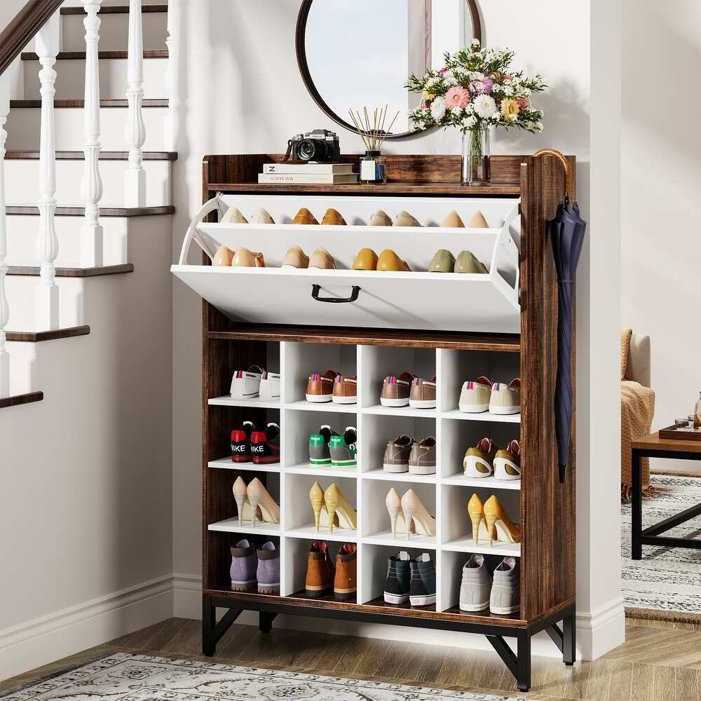 Entryway Wooden Narrow Freestanding Display Storage Organizer Shoe Cabinet