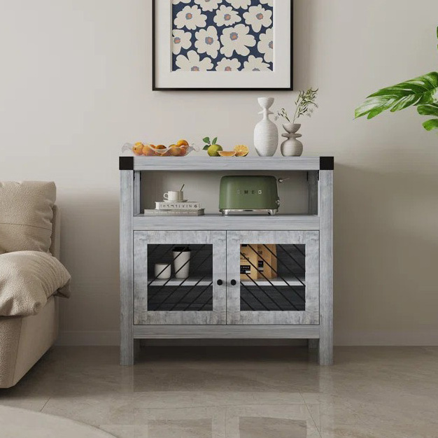 Living Room Sofa Side Table Storage Shelf Steel Door Accent Cabinet