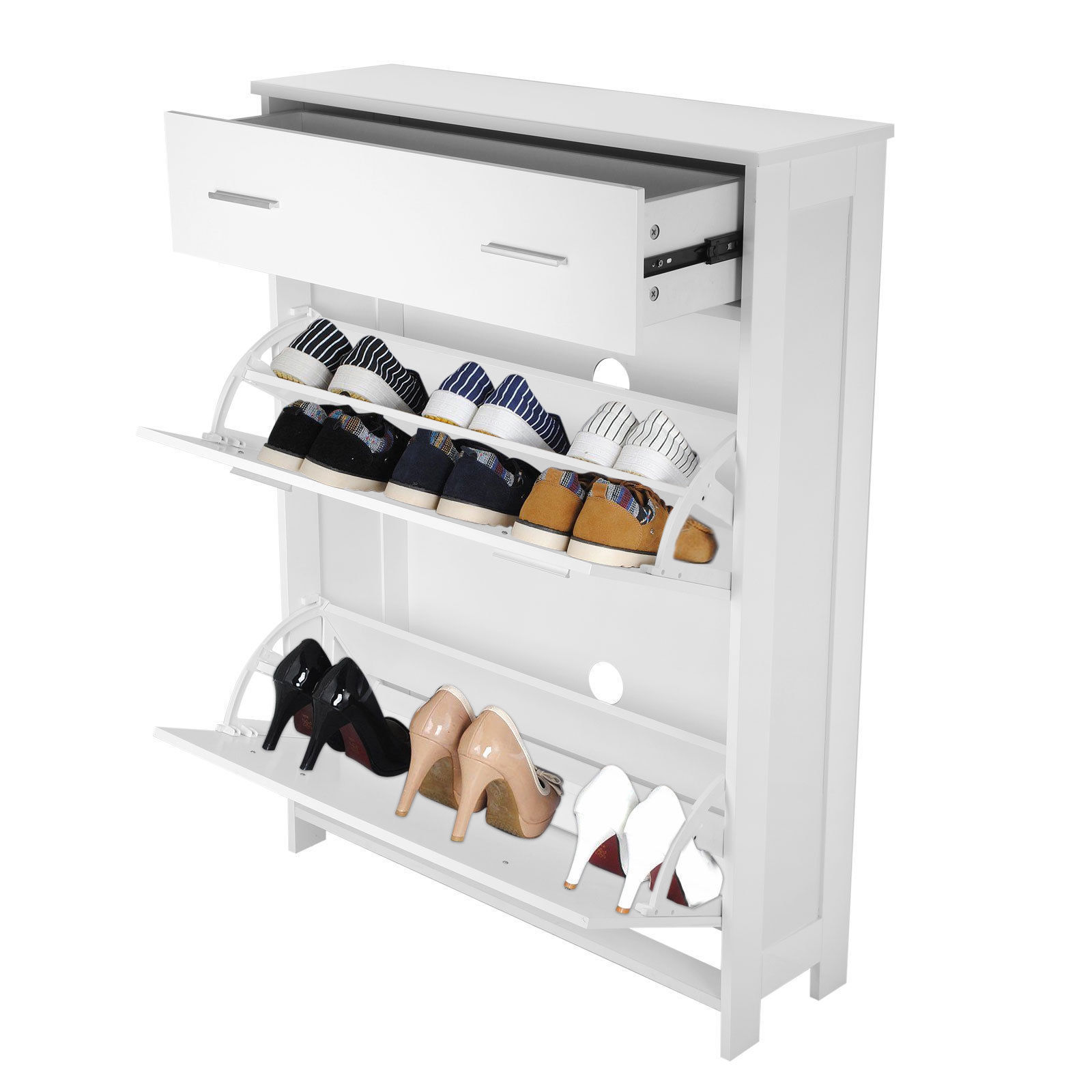 large double deck pull out shoe rack cabinet