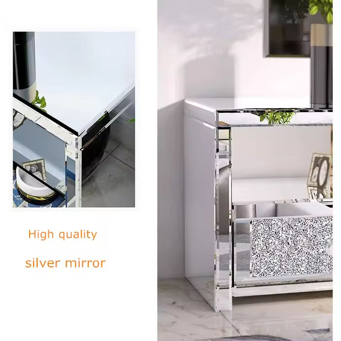 Modern 3 Drawer Mirrored Crystal TV Stand Silver TV Console Table Tv Cabinet For Living Room Hotel Furniture