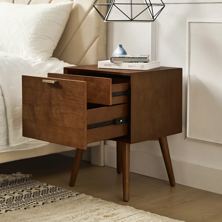 Modern Design Nightstand WIth Drawer Nightstand with Built-In Outlets and Hidden Drawer