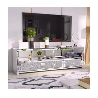 Modern 3 Drawer Mirrored Crystal TV Stand Silver TV Console Table Tv Cabinet For Living Room Hotel Furniture