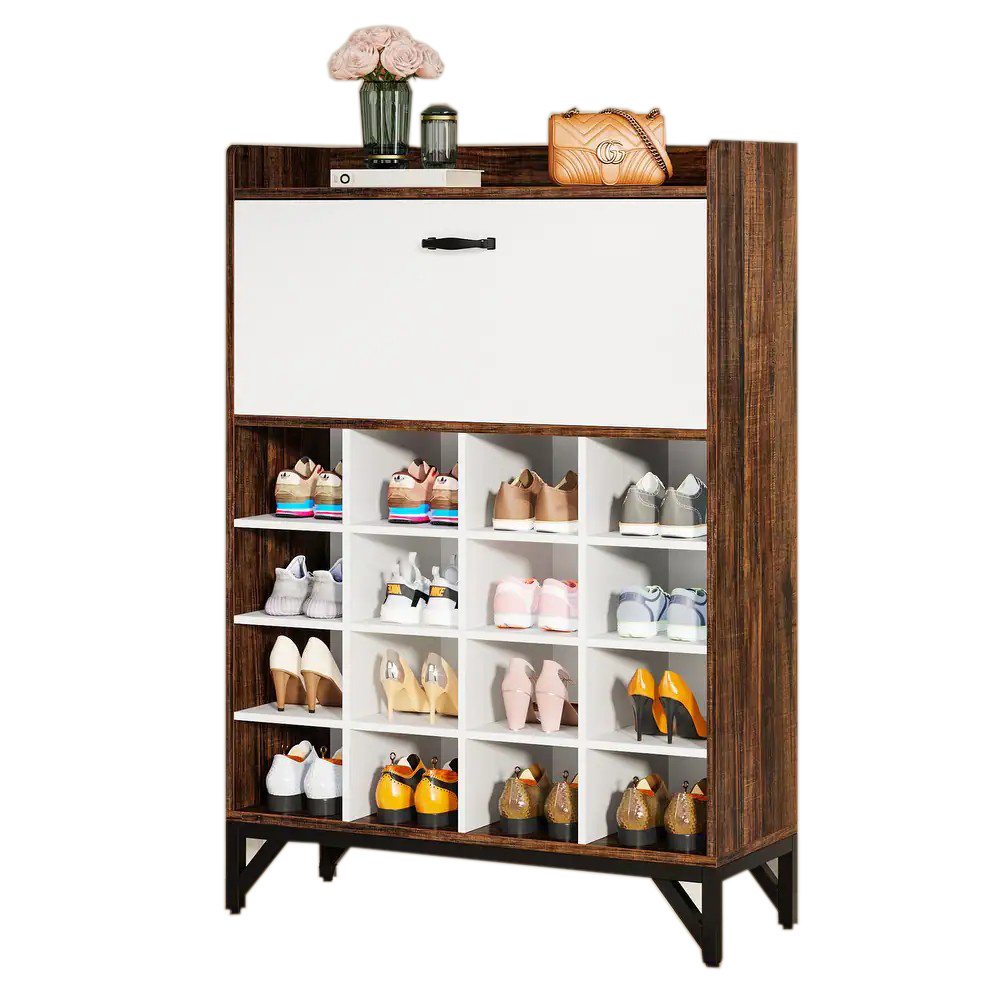 Entryway Wooden Narrow Freestanding Display Storage Organizer Shoe Cabinet