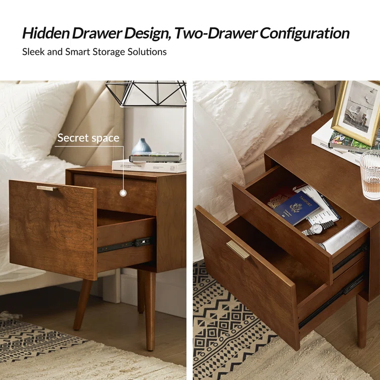 Modern Design Nightstand WIth Drawer Nightstand with Built-In Outlets and Hidden Drawer