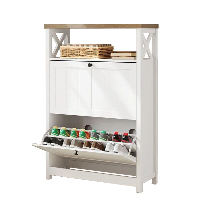 Modern Large Capacity Entryway Furniture White Wood Barn Door Shoe Cabinet